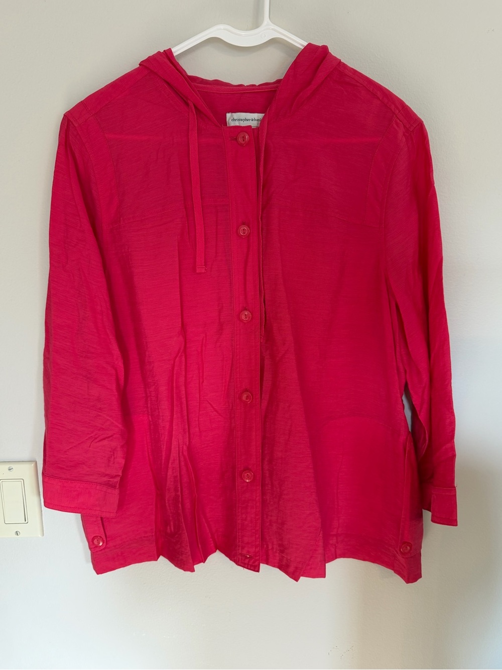 Christopher & Banks XL Hot Pink Hooded Button Front Lightweight Rayon Shirt